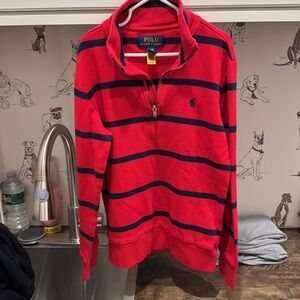 Ralph Lauren Polo Little Boys Striped Cotton Interlock Quarter-Zip Pullover.